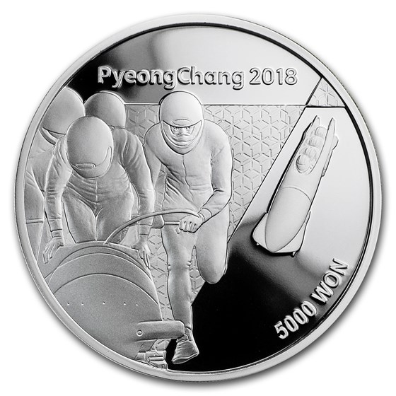 2018 1/2 oz Silver PyeongChang Winter Olympic Bobsled Proof 2018 1/2 oz Silver PyeongChang Winter Olympic Bobsled Proof